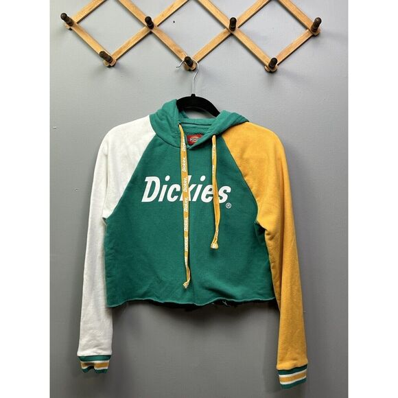Dickies Cut‎ Off Cropped Hooded Knit Sweatshirt Women's Small Long Sleeve FLAW - Picture 1 of 7